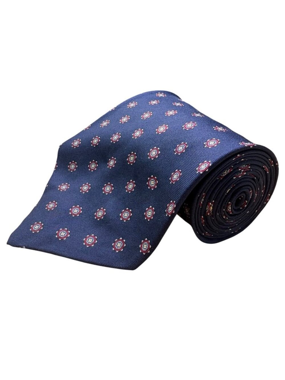 Marc Jeffries Mens Navy Silk Geometric Pattern Tie 100% Handmade Classic Italy